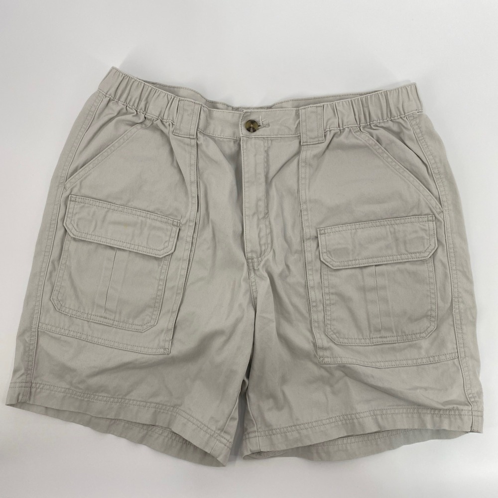 Croft Barrow Cargo Shorts Mens Tag 38 Fits 35 Cream Elastic Waist Utility Hiking